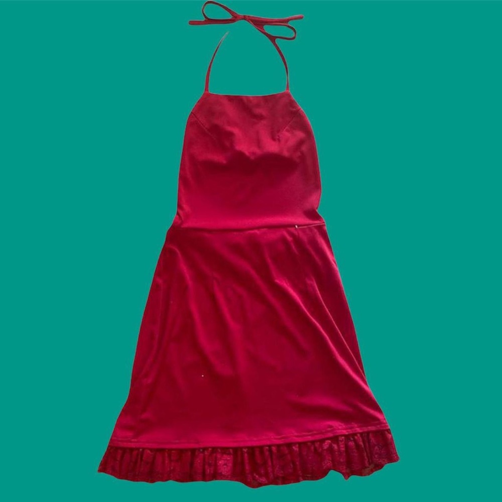 Red Backless Tie Back Dress